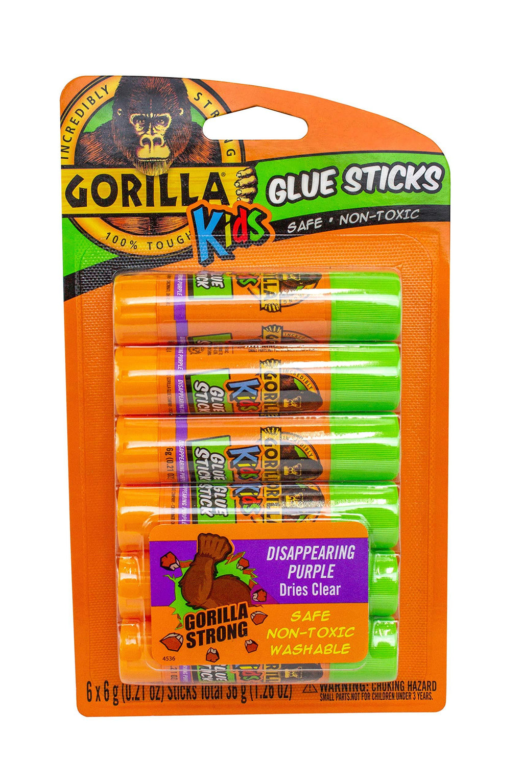 Gorilla Kids Disappearing Purple Glue Sticks, Six 6 gram Sticks, (Pack of 1) 1 - Pack