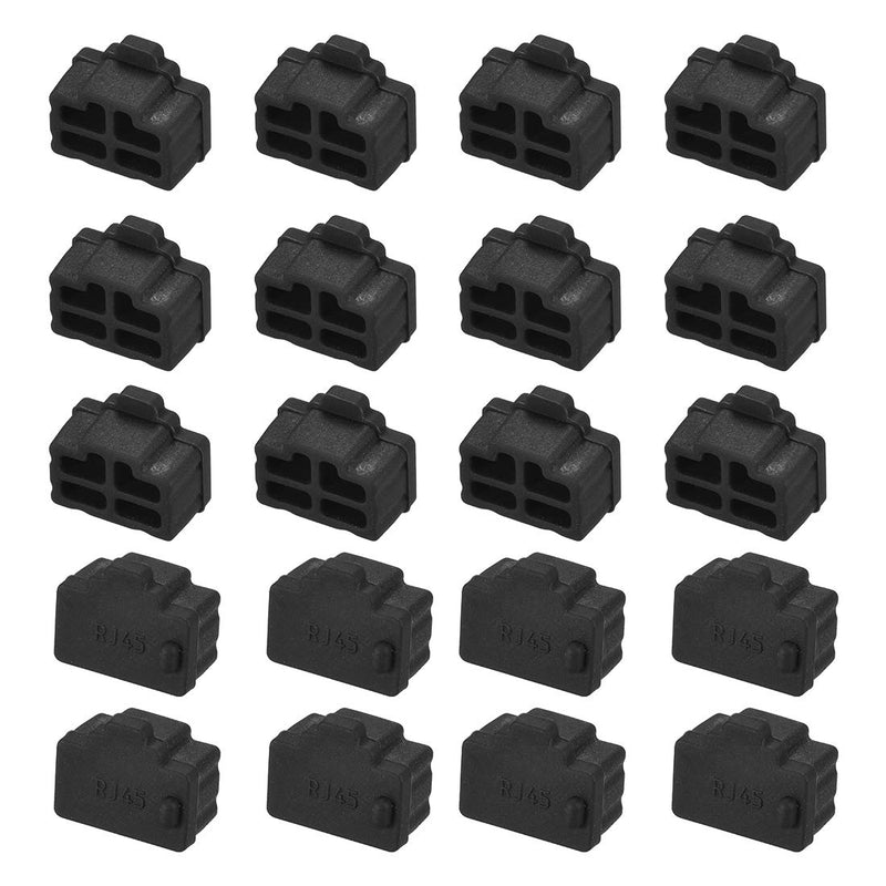 uxcell 20pcs RJ45 Silicone Protectors Ethernet Hub Port Anti Dust Cap Cover 12mmx8.3mm Black