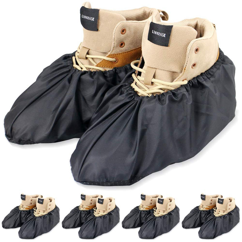 LINKEASE Reusable Boot & Shoe Covers Water Resistant Non Skid and Washable for Real Estate Contractors to Keep Floors Carpets Footwear and Rooms Clean - 5 Pairs (Medium, Black) Medium
