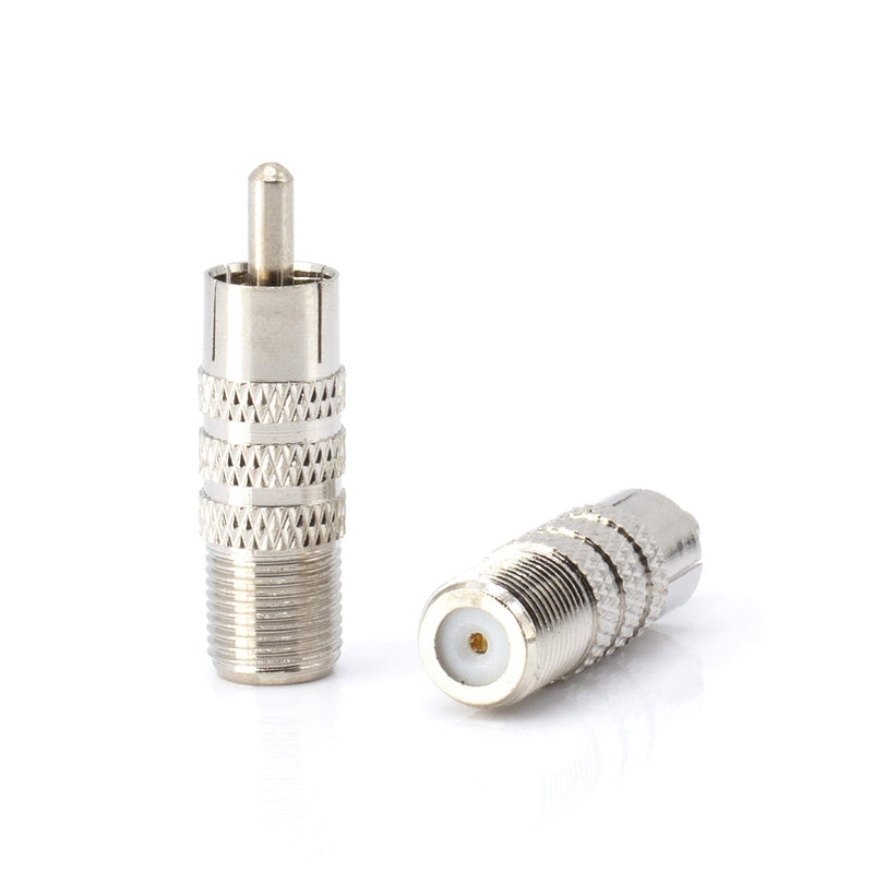 RF (F81) and RCA Coaxial Adapter - RCA Male to Female F81 (F-Pin) Connector, Adapter, Coupler, and Converter - for RG11, RG6, RG59, RG58, SDI, HD SDI, CCTV - 4 Pack Silver RCA Male