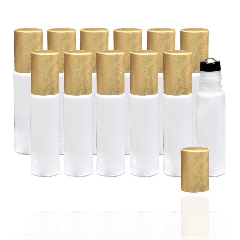 Holistic Oils Roller Bottles Bulk for Essential Oils (12 PACK) 10ml White Glass Roll-On Empty Roller Bottles with Stainless Steel Roller Balls to Apply Smoothly on Your Skin