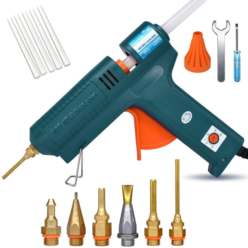 Full Size Hot Glue Gun, 150 Watts with 6 Copper Nozzles Temperature Adjustable Craft Repair Tool Professional Melting Glue Gun DIY Thermo Tool Include 5Pcs Highly Viscous Glue Sticks Luxury Set SET2(Glue Gun + 6 Nozzles)