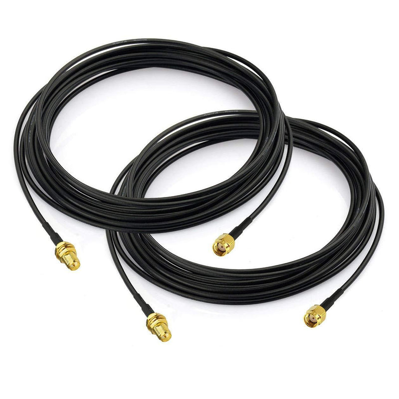 Bingfu WiFi Antenna Extension Cable 2-Pack RP-SMA Male to RP-SMA Female Bulkhead Mount RG174 Cable 5m 16.5 feet for WiFi Router Security IP Camera Wireless Network Card Adapter Lora LoraWAN Gateway 16.5 feet / 5m