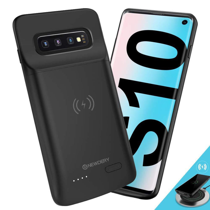 NEWDERY Upgraded Samsung Galaxy S10 Battery Case Qi Wireless Charging Compatible, 4700mAh Slim Rechargeable Extended External Charger Case Compatible Samsung Galaxy S10 (2019)-(6.1 Inches Black)