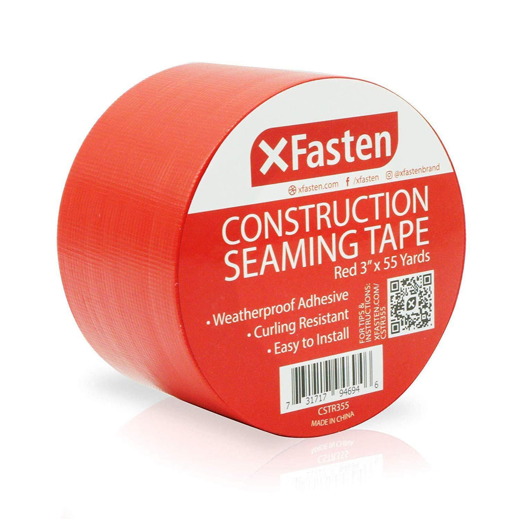 XFasten Construction Seaming Tape Red, 3" x 55 Yards, Building Sheathing and Flashing Polymer Tape for Joints, Vapor Barrier, Foam Board Insulation, House Wrap, Crawl Space and Epoxy Resin Single Pack (3-Inches x 55-Yards)