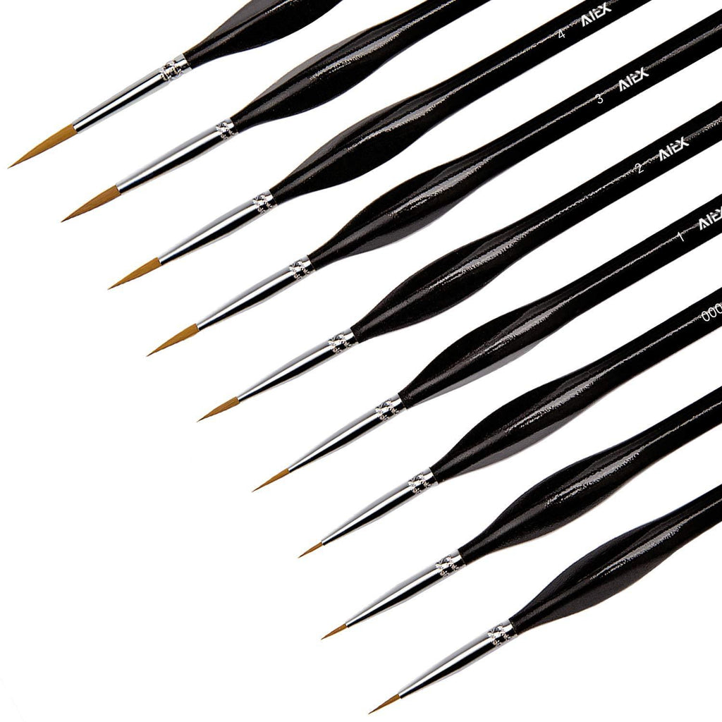 AIEX 9 Pieces Fine Detail Paint Brush Miniature Painting Brushes Kit Mini Paints Brush Set for Acrylic, Watercolor, Oil, Face, Nail, Scale Model Painting, Line Drawing(Black) Black