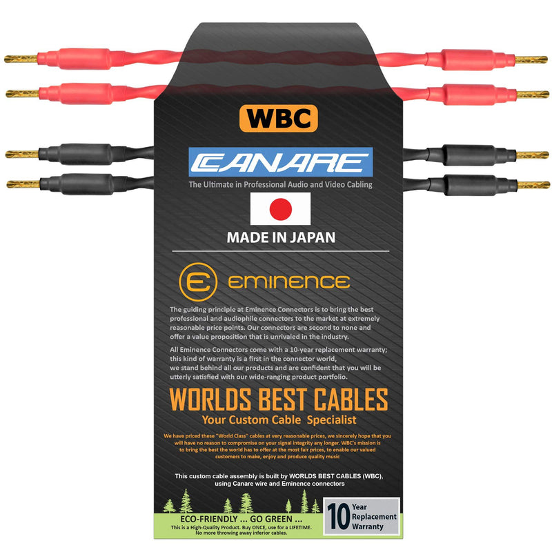 4 Units - 6 Inch - Canare 4S11 – Audiophile Grade - 11AWG - HiFi Speaker Cable Jumper Terminated with Gold Banana Connectors
