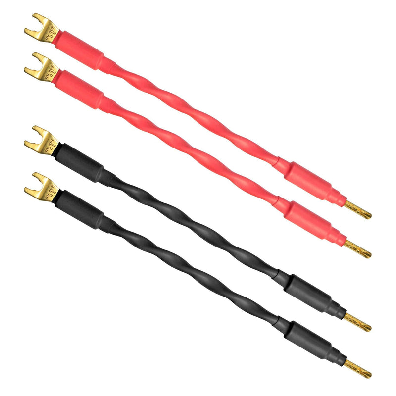 4 Units - 6 Inch - Canare 4S11 – Audiophile Grade - 11AWG - HiFi Speaker Cable Jumper Terminated with Gold Banana to Spade Connectors