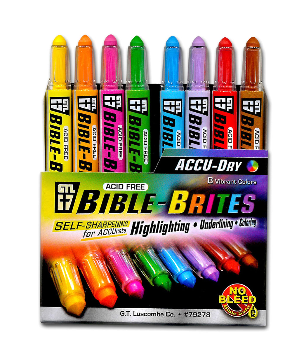 G.T. Luscombe Company, Inc. Accu-Dry Bible-Brites | No Bleed | No Smearing or Fading | Archival Quality & Self Sharpening | Bible Study, Journaling, Bullet Journaling, Coloring, Drawing (Set of 8)