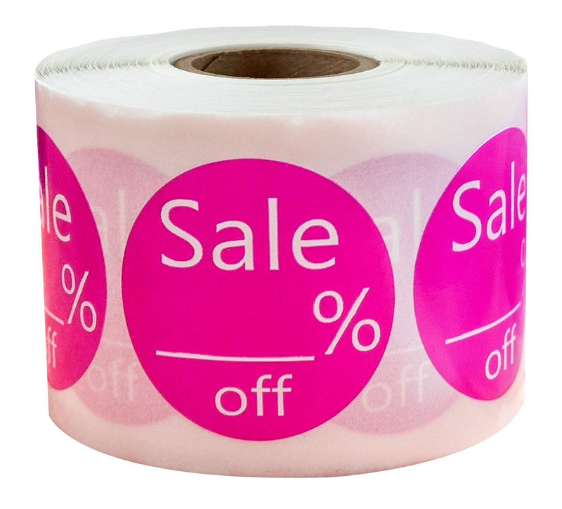 1.5 Inch Pink Blank Sale % Off Round Price Paper Sticker Labels - Adhesive Label for Retail Store Clearance Promotion Deals Circle Price Marker Tags Stickers (500 Labels /Roll)