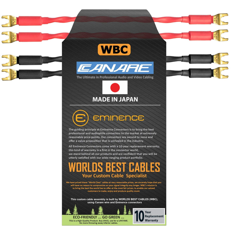 4 Units - 6 Inch - Canare 4S11 – Audiophile Grade - 11AWG - HiFi Speaker Jumper Cable Terminated with Gold Spade Connectors