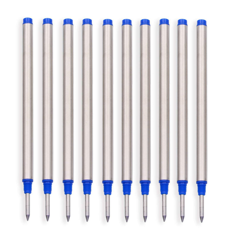 10 Pack Blue - Roller Pen Refills-Blue Color - Fit Capped Rollerball Pens, Bulk Packed(Medium Tip). 113mm (4.42”) x 6mm (0.24”)