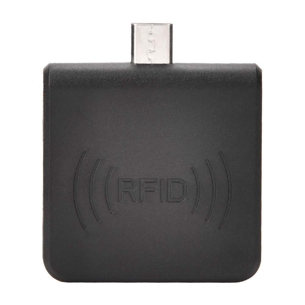 Portable Non-Contact Card Reader Mini Smart High Frequency RFID ID Mobile Phone Card Reader with Micro USB Interface, Built-in Buzzer for Android, Plug and Play(Black) Black