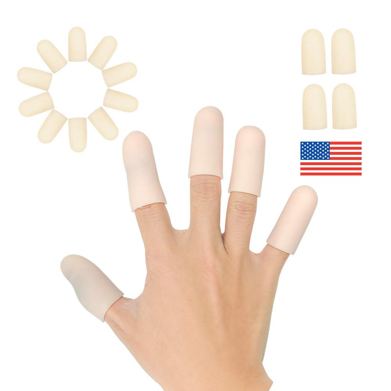 Gel Finger Cots, Finger Protector Support(14 PCS) New Material Finger Sleeves Great for Trigger Finger, Hand Eczema, Finger Cracking, Finger Arthritis and More. (Beige, Short) Beige
