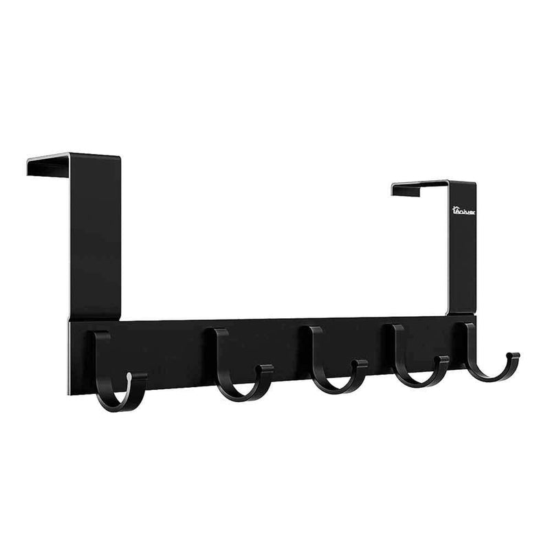 Over The Door Hook Organizer Rack, Anjuer Metal Coat Hanger Door 5 Hooks Hanger Black 5 hook Black