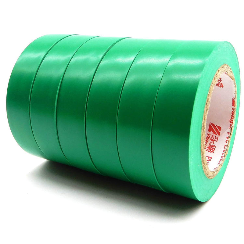 Electrical Insulation Tape, Maveek PVC Vinyl Electrical Tapes with Rubber Based Adhesive, Heat Resistant, Flame Retardant, Waterproof(6 Rolls,Green) green