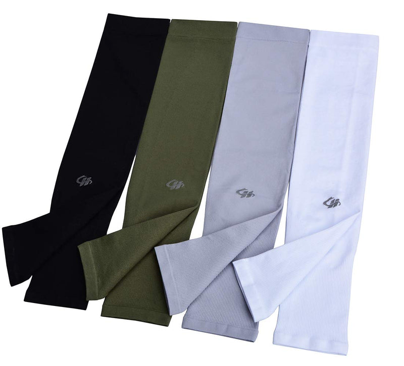 UV Sun Protection Cooling Arm Sleeves UPF 50+ 4-Pairs for Men Women Cycling, Golf, Outdoor Sports S-XL Army Green+black+grey+white