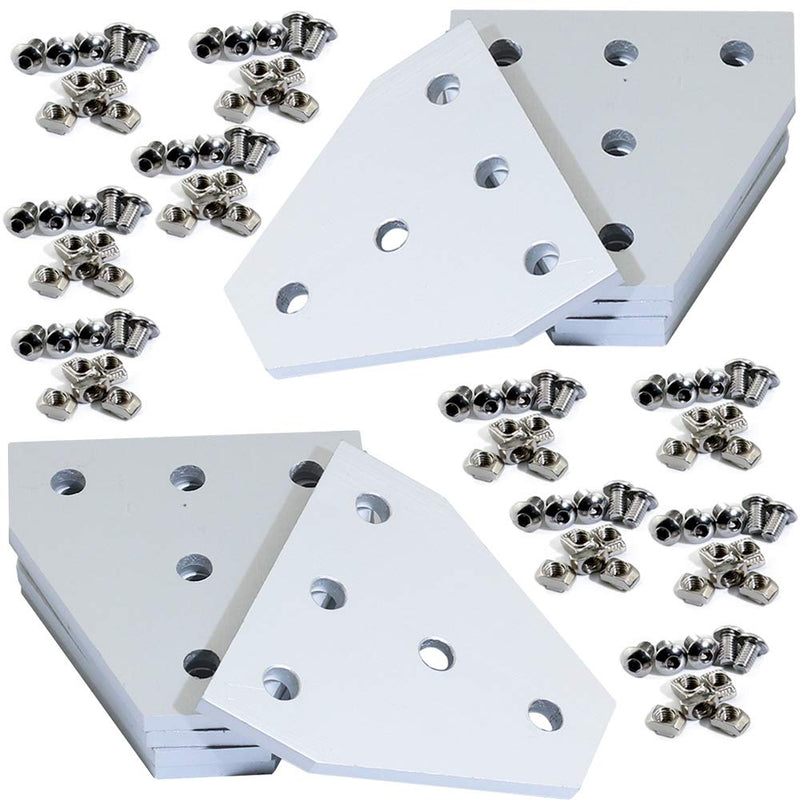 KOOTANS 10pcs/Set New 5 Hole 90 Degree Joint Board Plate with 50pcs M5 Screws 50pcs M5 T Nut Corner Angle Bracket Connection Joint Strip for Slot 6mm 2020 Aluminum Profile 3D Printer Frame 10sets 2020 with screws and nuts