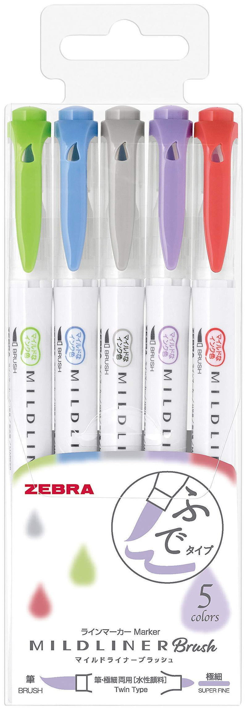 Zebra Highlighter Mildliner Brush Noble Color 5 Colors Set, WFT8-5C-NC