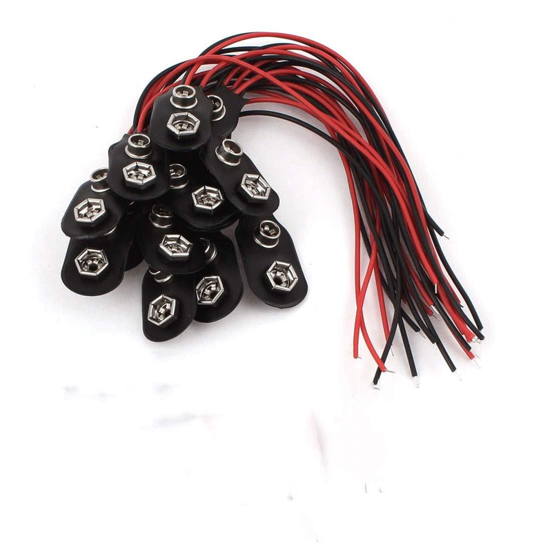 QMseller 10pcs DC 9V Battery Clip I-Type Soft Buckle Connector Lead Wire 15cm Long