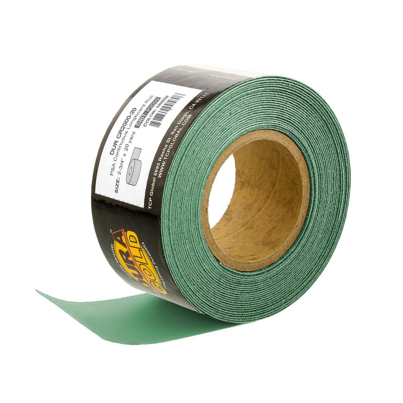 Dura-Gold Premium 2000 Grit Green Film PSA Longboard Sandpaper 20 Yard Long Continuous Roll, 2-3/4" Wide - Self Adhesive Sandpaper for Automotive, Woodworking, Air File Sanders, Hand Sanding Blocks 2000-Grit