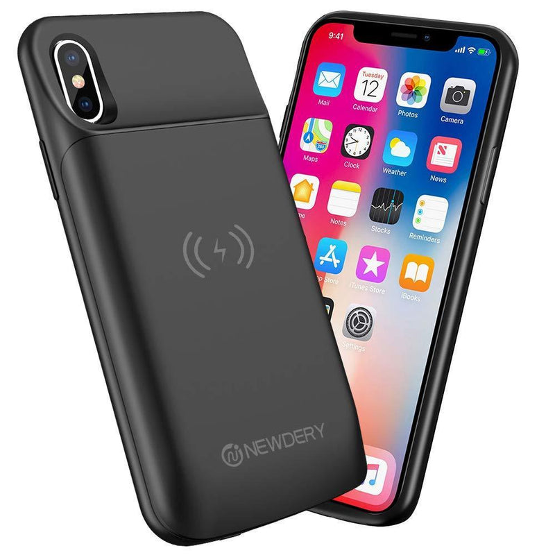 Newdery Upgraded iPhone X Xs Battery Case Qi Wireless Charging Compatible, 6000mAh Slim Extended Rechargeable External Charger Case Compatible iPhone X Xs 10 (5.8 Inches Black)