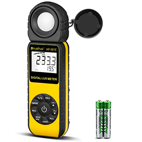 Light Meter-HOLDPEAK 881E Digital Illuminanc/Light Meter with 0.01~300,000 Lux (0.01~30,000 FC) Measuring Ranges and 270° Rotatable Detector for LED Lights and Plants Lumen Meter HP-881E(0.1 - 200,000Lux / 1 - 20,000FC)