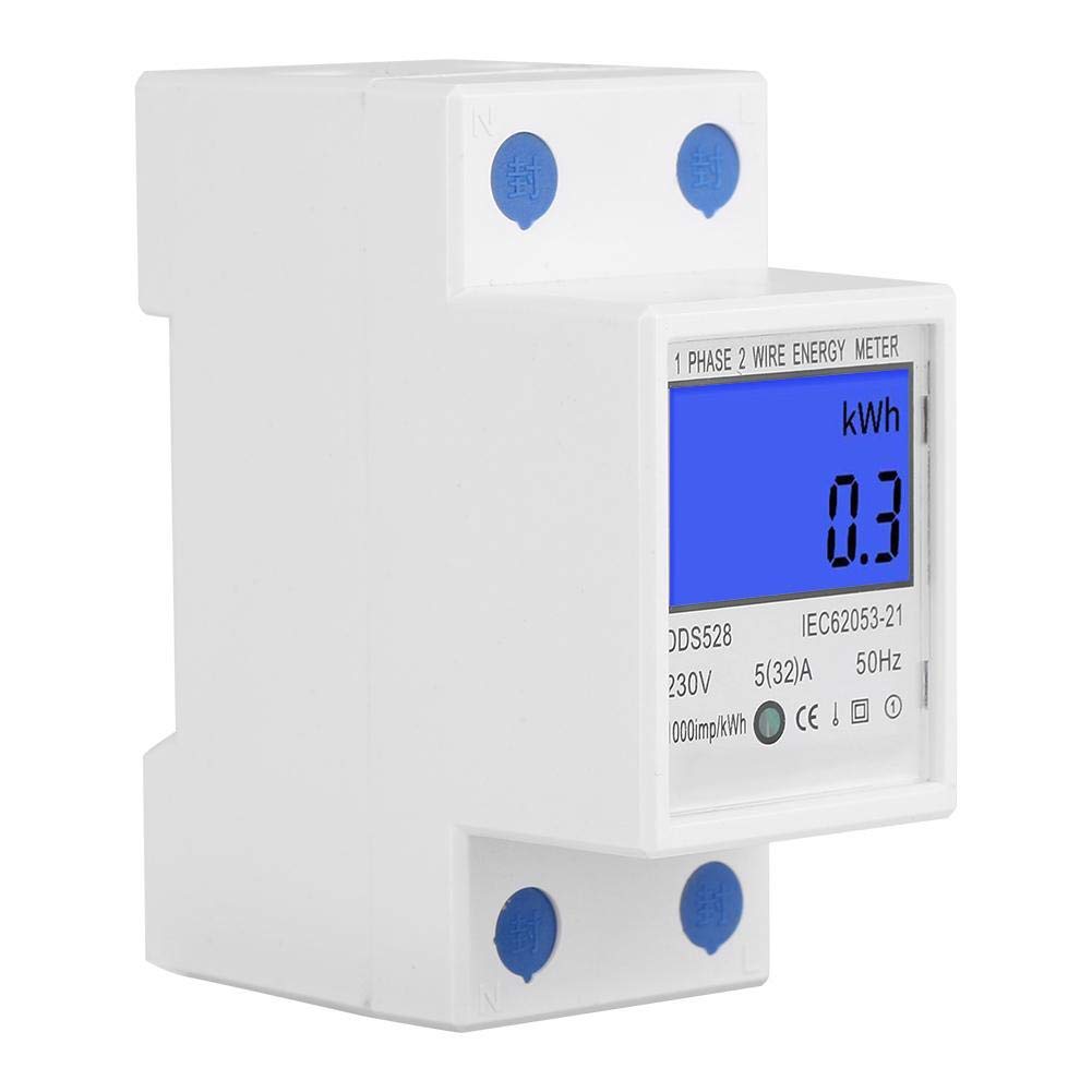 Hyuduo Electricity Usage Monitor LCD Display Single Phase Energy KWh Meter Multi-Function 5-32A 230V 50Hz DIN Rail Mounting