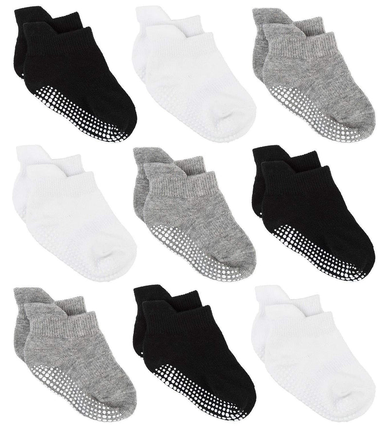 Zaples Baby Non Slip Grip Ankle Socks with Non Skid Soles for Infants Toddlers Kids Boys Girls Assorted - 9 Pairs 6-12 Months