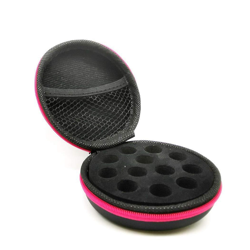 AFMNQZ Glass Bottle Bundle Essential Oils Case Hard Round Carrying Case Bag for 1ML 2ML Roller Bottles Oil Vial Bottles (12 Holes Rose Red) 12 Holes Rose Red