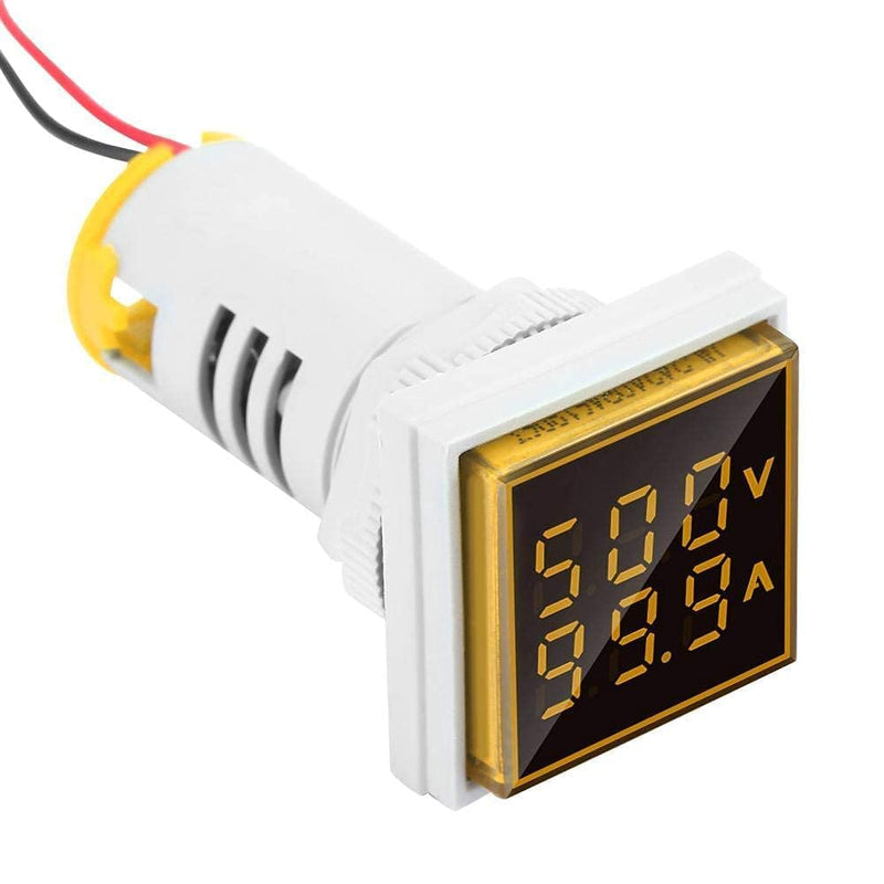 Hyuduo LED Digital Voltage Tester Current Detector Square 22mm Dual Display Panel Voltmeter Ammeter AC 0-100A 60-500V Meter Indicator (Yellow) Yellow