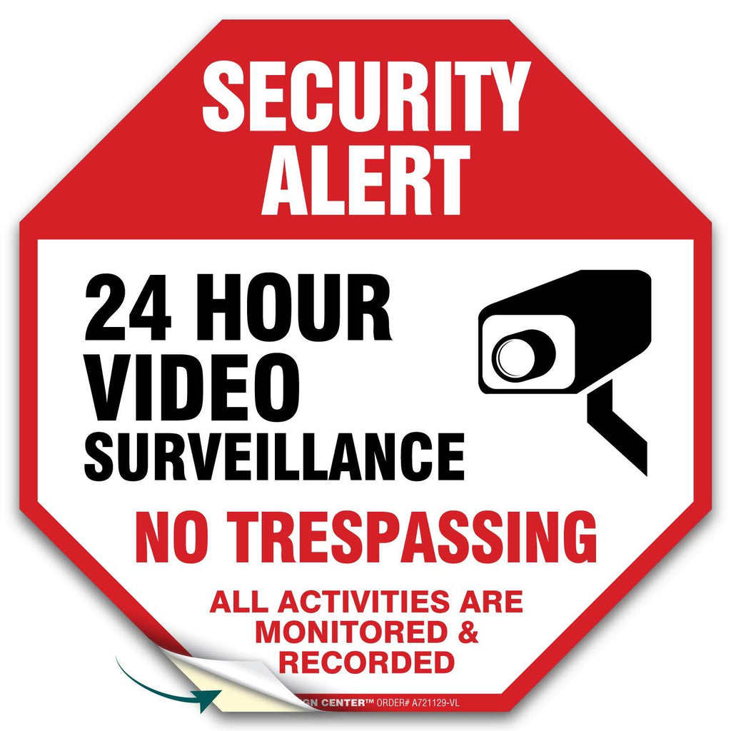 (6 Pack) Security Alert Video Surveillance No trespassing Sign, Premium 4 Mil Self Adhesive Vinyl Decal, Indoor and Outdoor Use, by My Sign Center (5.5" X 5.5") 5.5" X 5.5"