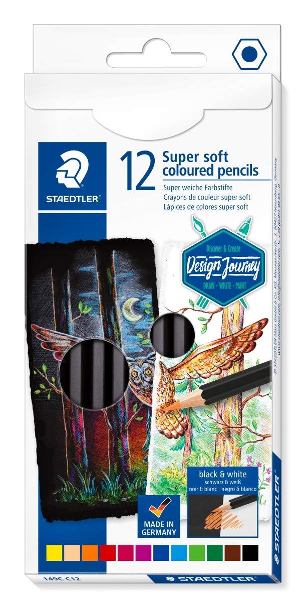 Staedtler Super Soft Color Pencils, For Light & Dark Paper, Bright and Blendable, 12 Assorted Colors in Box, 149C C12 Super Soft Box of 12