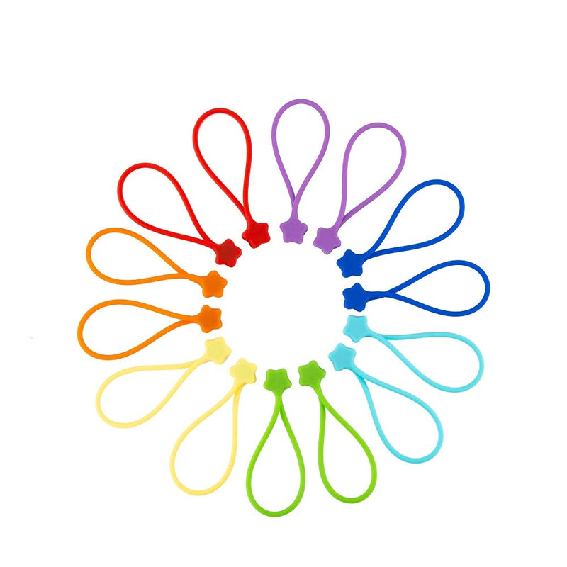 Fironst 14 Pack Reusable Silicone Magnetic Cable Ties, Magnetic Twist Ties for Bundling and Organizing, Holding Stuff, USB Charging Cords, Fridge Magnets, Cord Keeper Winder, or Just for Fun 14-Pack