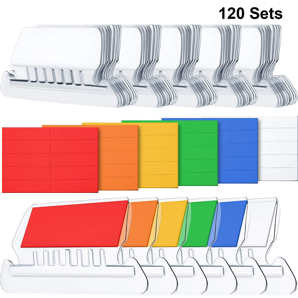 Jovitec 120 Sets 2 Inch Hanging Folder Tabs and Multicolor Inserts for Quick Identification of Hanging Files, Easy to Read (Angle Design)