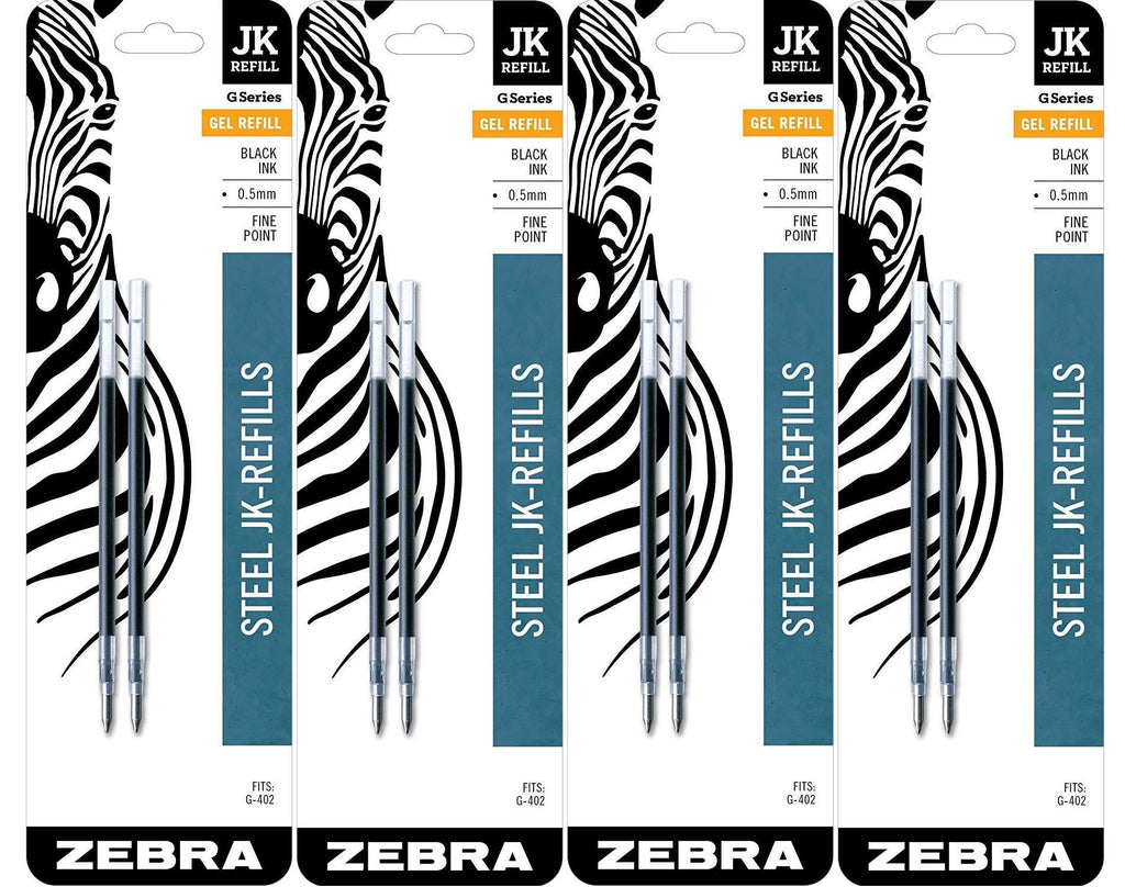 Zebra G-402 Stainless Steel Pen JK-Refill, Fine Point, 0.5mm, Black Ink, 8-Count