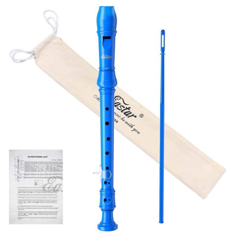 Eastar ERS-21GB ABS Soprano Recorder German Style Key of C, with Thumb Rest + Fingering Chart + Cleaning Rod + Cotton Bag, Blue