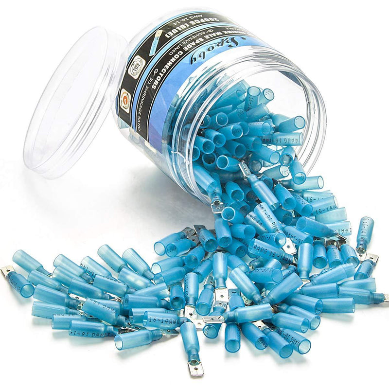 200PCS Heat Shrink Male Spade Connectors - Sopoby Electrical Spade Terminals - Heat Shrink Wire Connectors Crimp Connectors - 16-14 AWG 200 Male Spade
