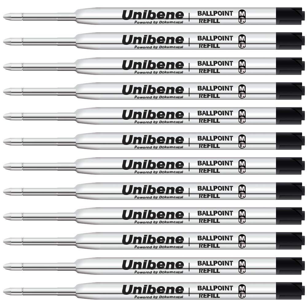 Unibene Parker Compatible Ballpoint Refills 12 Pack,1.0mm Medium Point-Black, Smooth Writing Replaceable German Ink Tactical Pen Refills for Parker Ballpoint/UZI Pen Black