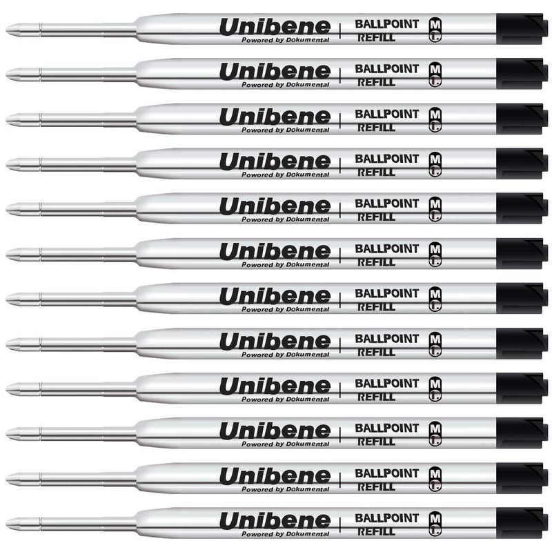 Unibene Parker Compatible Ballpoint Refills 12 Pack,1.0mm Medium Point-Black, Smooth Writing Replaceable German Ink Tactical Pen Refills for Parker Ballpoint/UZI Pen Black