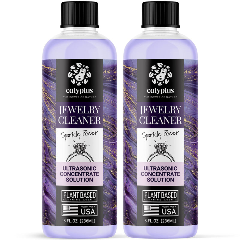 Calyptus Ultrasonic Jewelry Cleaner Solution Concentrate | 16 Ounces | USA Made | Plant Based Gentle Power | Diamond, Gem, Gold, Silver, Ring and Jewelry Cleaning 8 Fl Oz (Pack of 2)