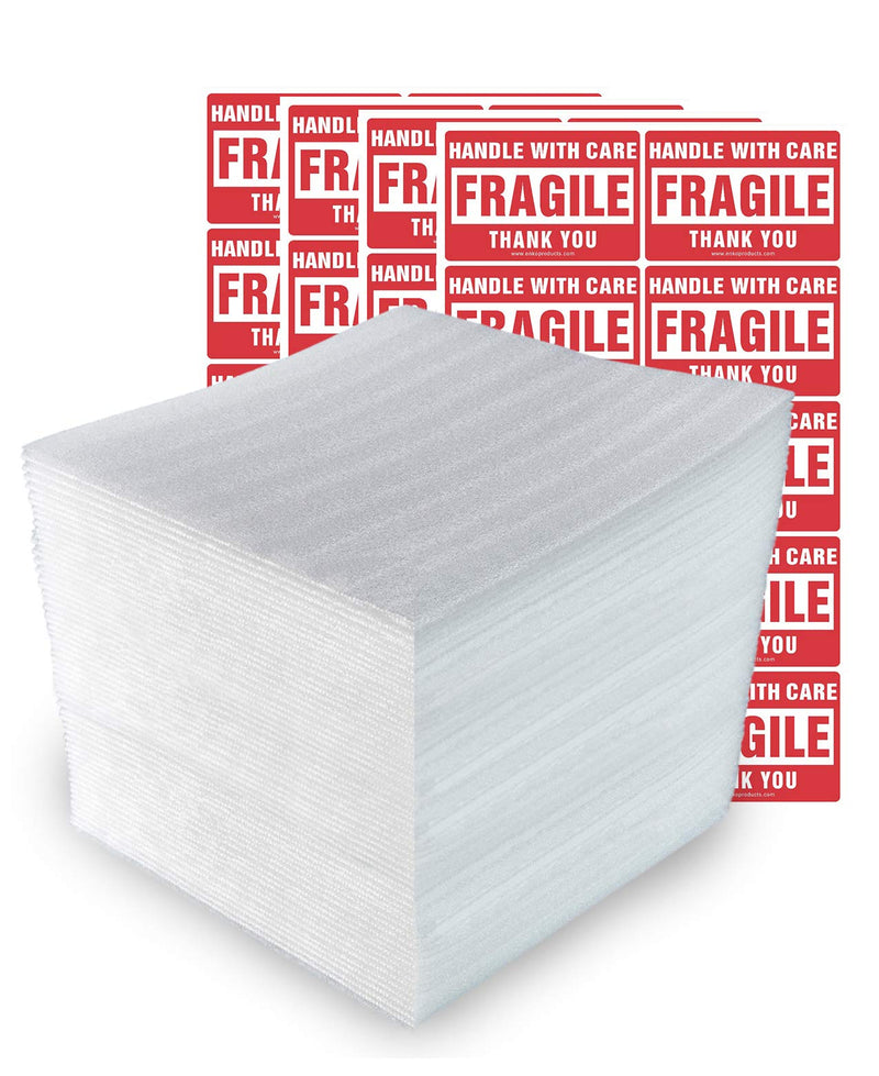 enKo 12 x 12 Inch (100-Pack) Foam Wrap Sheets for Moving Shipping Packing Supplies - 40 Fragile Stickers Labels 1-Pack 100 Sheets