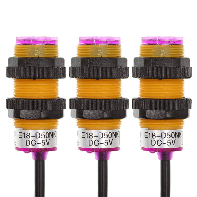 HUABAN 3PCS E18-D50NK DC 5V Diffuse Feflection Type Infrared Obstacle Avoidance Sensor Photoelectric Switch DC NPN Normally Open