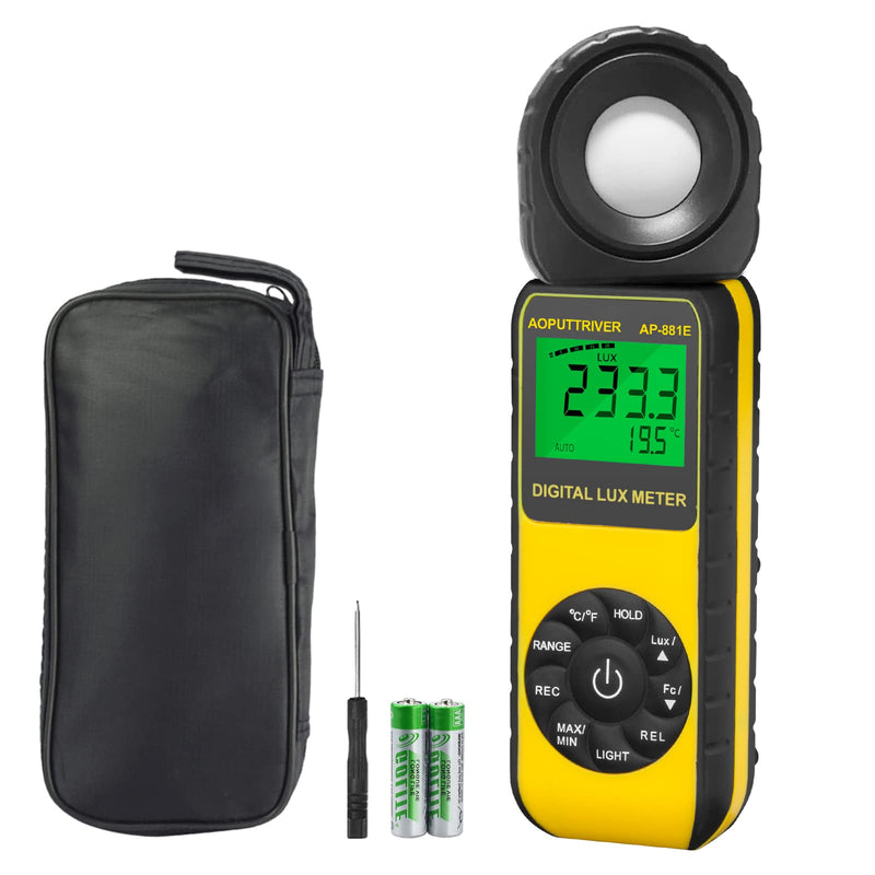 Light Meter, lux Meter AP-881E Recording Light Meter for Plants with Display 3999(Range from 1～300,000Lux), Lux/Fc Unit, MAX/MIN, Back Light, Data Hold, Data Storage AP-881E(0.01~300,000 Lux)