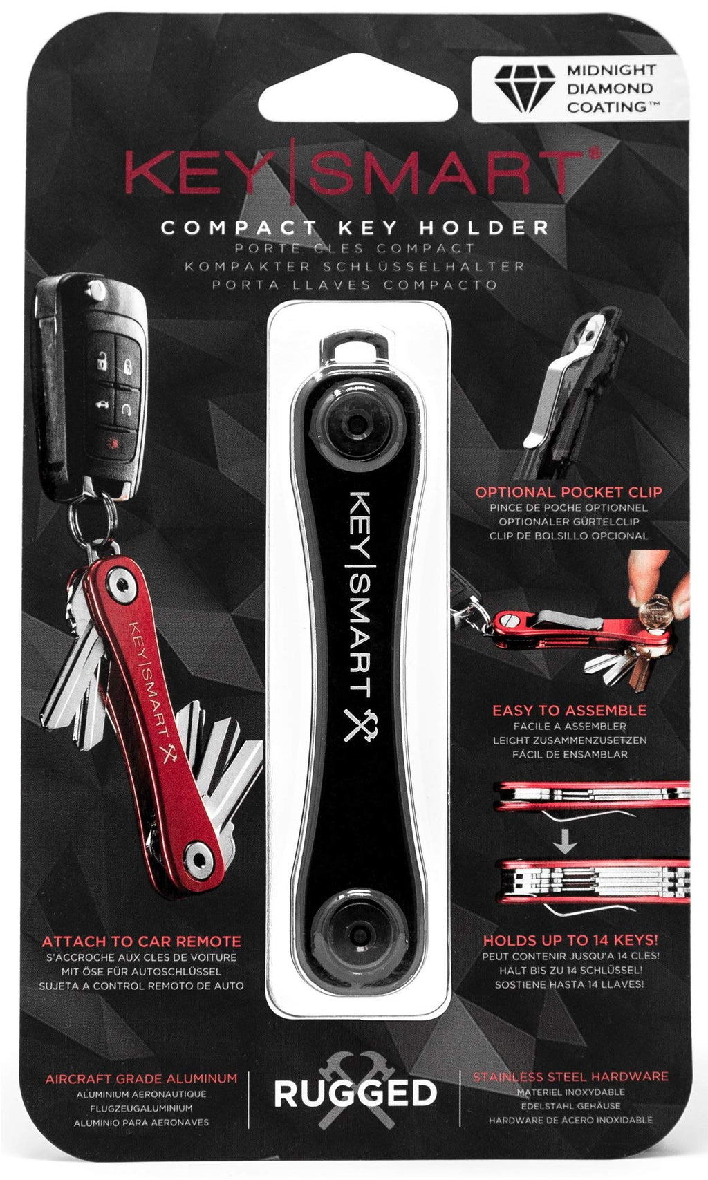 KeySmart Rugged - Multi-Tool Key Holder with Bottle Opener and Pocket Clip (up to 14 Keys, Midnight Diamond)