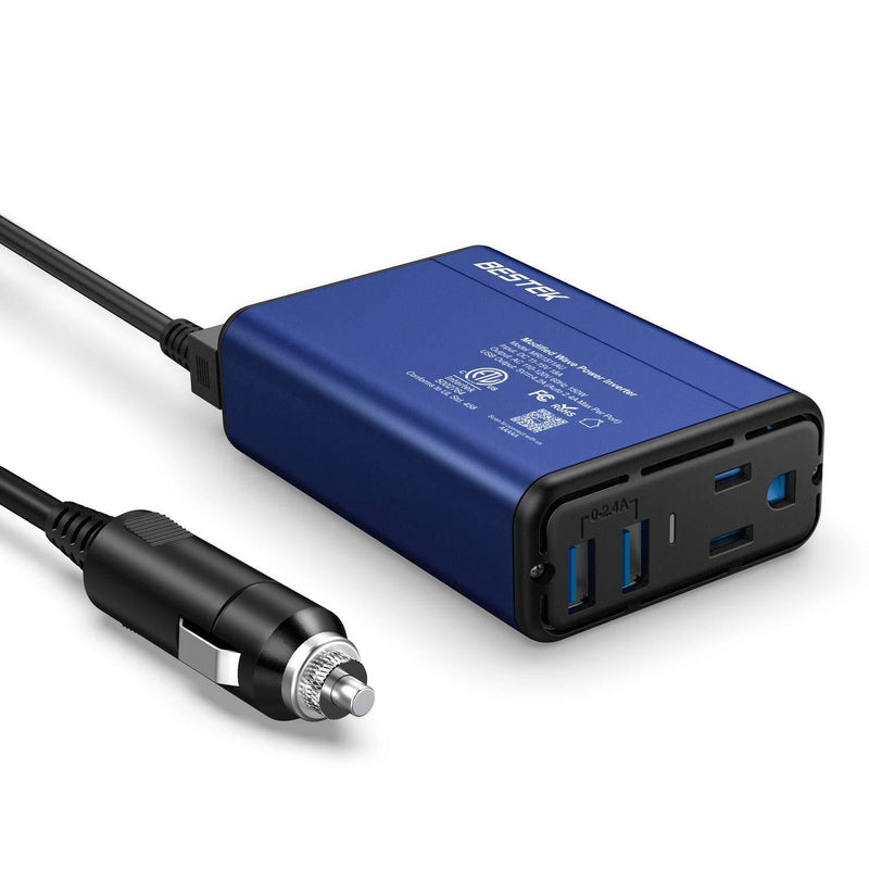BESTEK 150W Power Inverter DC 12V to 110V AC Converter 4.2A Dual USB Car Adapter (Blue)… Blue
