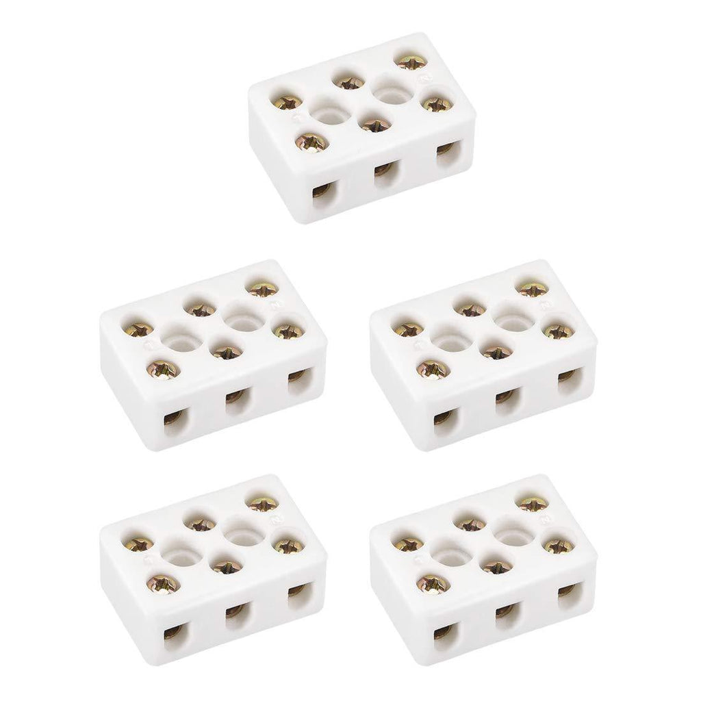 uxcell 3 Way Ceramics Terminal Blocks High Temp Porcelain Ceramic Connectors 5pcs