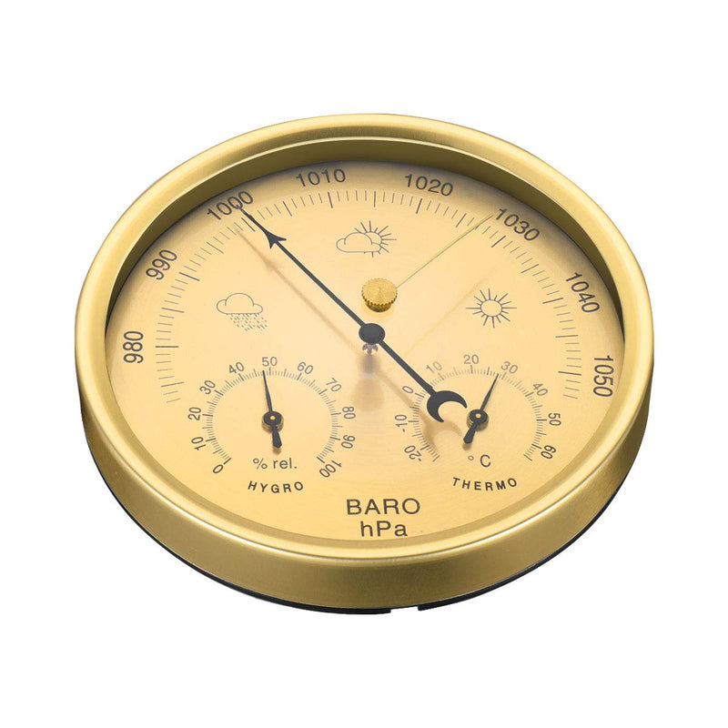 Yardwe Precision Aneroid 3 in 1 Barometer Weather Station Barometer Thermometer Hygrometer for Indoor and Outdoor Use with Stainless Steel Frame (Yellow)