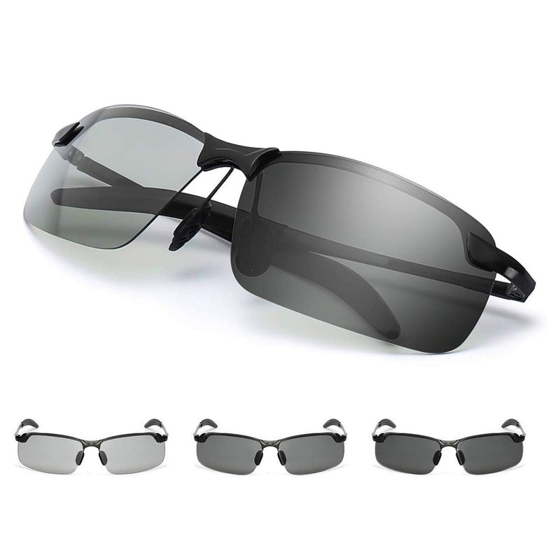GGBuy Photochromic Driving Glasses Day and Night 2 in 1 Polarized Sunglasses Anti-Glare UV Protection for Men Women Black Lens