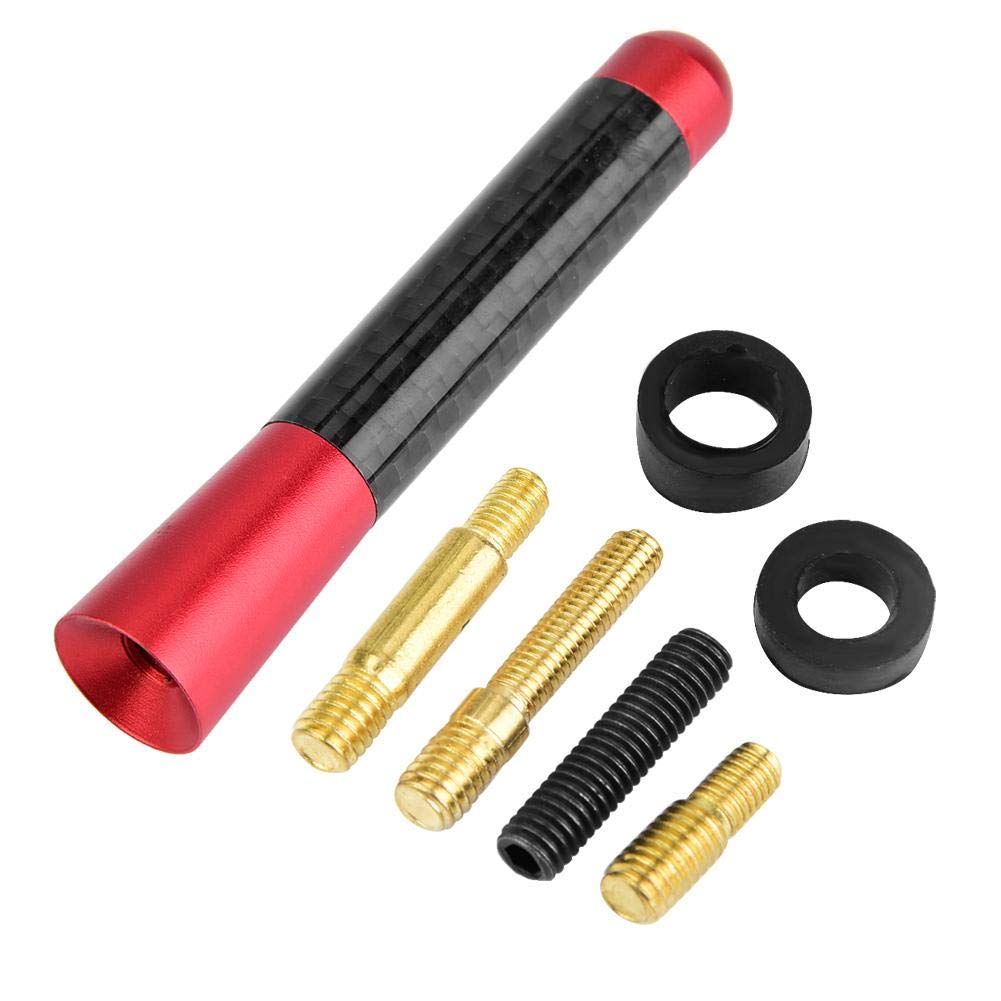 Acouto Car Antenna 3 Inch Carbon Fiber Universal Car Modification Screw Radio Antenna Short Car Antenna Aerial Replacement (Red) Red